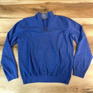 J McLaughlin Sweater Mens Large Blue Quarter Zip Knit Cotton Blend